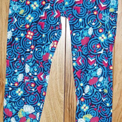 Lularoe One Size Leggings Bright Blue Geometric Circles Flowers